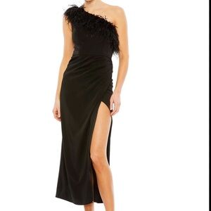 Mac Duggal Black One-Shoulder Feather Dress